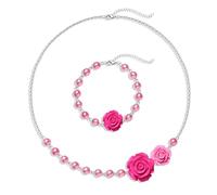 Flower Pearl Necklace Boho Hot Pink Beaded Necklace for Women Resin Flower Pandent Silver Gold Necklace Jewelry Gift as Prom Party Accessories Wedding Jewelry, Zinc, No Gemstone