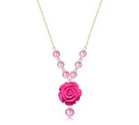 Flower Pearl Necklace Boho Hot Pink Beaded Necklace for Women Resin Flower Pandent Silver Gold Necklace Jewelry Gift as Prom Party Accessories Wedding Jewelry, Zinc, No Gemstone