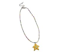Flower Pendant Charm Necklace Beaded Smiling Face Neckchain Adjustable Choker Trendy Collarbone Chain Fashion Neckwear Smiling Face Beaded Necklace Flower Shaped Pendant Neckchain Sweet And Cool