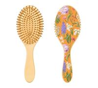 Flower Peony Orange Wooden Hair Brush Paddle Hair Brush Wooden Wood Brush for Hair Massage Hair Brush