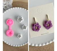 Flower Petal Clay Cutters - Flower Polymer for Earrings Making, 3pcs Cutters with 1pcs Petal Press Polymer Clay Mold for Jewelry Making