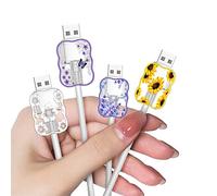 Flower Phone Charger Cable Protector for Samsung Android USB Charger Wave Shape,Butterfly Sunflower Camellia Pattern 4 PCS USB Cable Protectors,Phone Cord Protector for Women Girls,USB Charger Saver