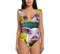 Flower Pig Swim Suits for Women 2024 - Innovative One Piece Bathing Suits with - Modest and Sexy Women's Swimsuits, Black, S