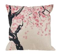 Flower Pillow Case,Japanese Cherry Tree Blossom Cotton Linen Cushion Cover Square Standard Home Decorative for Men/Women 18x18 inch Pink