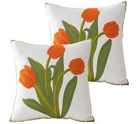 Flower Pillow Covers Christmas Decorations Cushion Covers Floral Square Pillow Case 2 Pack for Sofa Living Room Home Tulip 45x45cm
