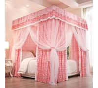 Flower Pink 4 Corner Post Bed Canopy for Girls & Adults | Mosquito Net Curtain for Twin/Full/Queen/California King Size Beds - Perfect for Kids' Rooms