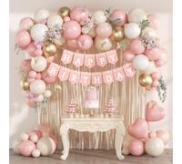 Flower Pink Birthday Decorations with Dusty Light Pink Sand White Metallic Gold Balloons Fringe Curtain for Boho Floral 1st 3rd 5th 15th 23rd 25th 31st Birthday Party Decorations for Women