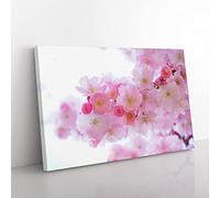 Flower Pink Japanese Cherry Trees Modern Canvas Wall Art Print Ready to Hang, Framed Picture for Living Room Bedroom Home Office Décor, 76x50 cm (30x20 Inch)