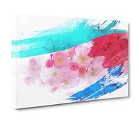 Flower Pink Japanese Cherry Trees V2 Modern Canvas Wall Art Print Ready to Hang, Framed Picture for Living Room Bedroom Home Office Décor, 20x14 Inch (50x35 cm)
