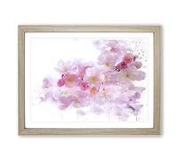 Flower Pink Japanese Cherry Trees V3 Modern Framed Print | A4 Oak Framed Wall Art | Ready to Hang | Asian Floral Picture | Living Room Bedroom Lounge Office