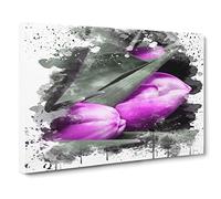 Flower Pink Purple Tulip No.3 V3 Canvas Print | Gallery Wrapped 30mm Frame Wall Art | 20x14 inches | Ready to Hang | Modern Floral Picture | Living Room Bedroom Lounge Office