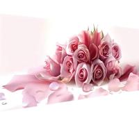 Flower Pink Rose Diamond Art Kits Adults, DIY 5D Diamond Painting Kits for Kids Full Round Drill Embroidery Large Size Diamond Art Gem Crystal Art for Home Wall Decoration Gifts 24x12in/60x30cm D-164