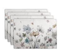 Flower Placemats Set of 4 Brown Cream Grey Poppy Flowers Table Mats Watercolor Rustic Vintage Floral Place Mat Farmhouse Linen Fabric Placemat for Party Kitchen Dining Outdoor Indoor Decor 12x18 Inch
