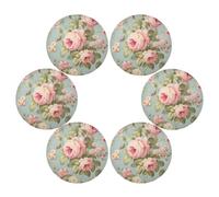Flower Placemats Vintage Pink Rose Flower Round Placemats Set of 6 for Kitchen Table Washable Table Mats Place Mats