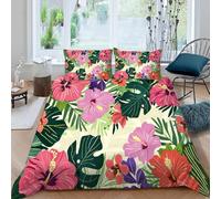 Flower Plant Leaves Duvet Cover Print Bedding Set Watercolor Comforter Cover for Boys Girls Teens Bedroom Decor Quilt Cover Oversized Queen with 2 Pillow Case (No Comforter), 98" x 98" (Dz2846)