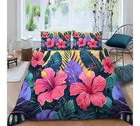 Flower Plant Leaves Duvet Cover Print Bedding Set Watercolor Comforter Cover for Boys Girls Teens Bedroom Decor Quilt Cover Queen Size with 2 Pillow Case (No Comforter), 90" x 90" (Dz2971)