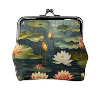 Flower Pond Coin Purse for Women, Small PU Leather Change Purse with Kiss Lock, Vintage Coin Wallet Card Holder, Mini Coin Pocket Pouch Change Holder for Travel, Party