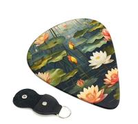 Flower Pond Guitar Picks 6 Pcs, 0.71mm Thickness Celluloid Plectrum with Leather Picks Holder, Personalized Guitar Pick for Bass Electric Acoustic Guitars Lovers Gift
