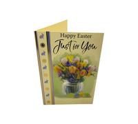 Flower Pot And Colourful Eggs Design Open Easter Card