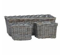 Flower Pot Basket Set of 3 Grey Kubu Rattan with Waterproof Lining, Versatile Plant Basket for Living Room, Balcony, Patio, Decorative Storage and Order