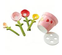 Flower Pot Ceramic Measuring Spoon Set, Stackable Decorative Kitchen Measuring Utensils, Accurate Ceramic Baking Spoons for Home Cooking and Kitchen Decor