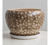 Flower Pot Ceramics Extra Large Green Round Planter Chinese Style Desktop Breathable Orchid Pot Glazed with Saucer Round Terracotta with Drip Tray,Style 1-L,Style 3 L