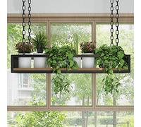 Flower Pot Rack Storage, Ceiling Hanging Flower Stand, Creative Plant Railing Shelf with Solid Wood Board and Iron Frame, for Bar Flower Shop Balcony