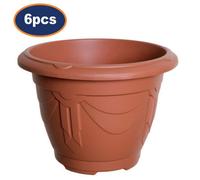 Flower Pot Round Venetian Planter Plastic Terracotta Garden Outdoor 24Cm 6Pcs