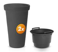 CASARIA® Set of 2 XXL Plant Pots | 42 Litre Capacity | 40 cm Diameter | 63 cm Height | Customisable Drainage | Weatherproof & UV Stable | Durable Plastic | Removable Inner Pots | Anthracite