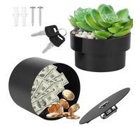 Flower Pot Shaped Hidden Safe Box with Key Lock Hidden Hidden Safe Box for Hiding Money and Valuables Plants Not Included (Black)