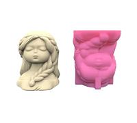 Flower Pot Silicone Mold Side Braids Girl Pen Holder Storage Box Container Planter Resin Cartoon Creative