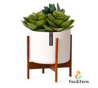 Flower Pot W/ Stand Garden Ceramic Planter Holder Cachepot Indoor Handmade White