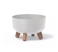 Prosperplast Gracia Low Eco Wood Flower Pot with Removable Legs Including Insert for Indoor and Outdoor Planter Round Plastic UV-Resistant (380 mm, Eco White)
