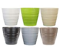 Flower Pots Gloss Plastic Plant Pots Decor Modern Planter + Saucer Orchid - WAVE (White, φ 12,5cm (4,9 inch))
