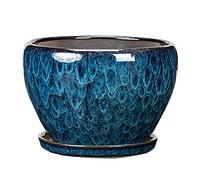 Flower Pots,Plant Pot, Modern Peacock Blue Ceramic Flower Pot Nordic Style Flower Pot Ceramic Flower Pot Indoor Seeder Ceramic Plant Pot with Drainage Hole and Detachable Saucer(20CM)