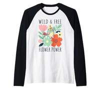 Flower Power Bird with Floral Crown Retro 70s Spring Garden Raglan Baseball Tee