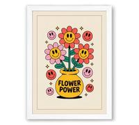 Flower Power Joy Retro Framed Wall Art Print A3 (42×29.7cm) White, Wall Decor for Living Room, Bedroom, Office & Home, Ready to Hang, Art Gift