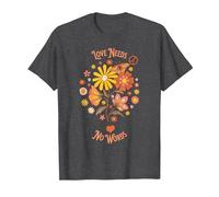 Flower Power Love Needs No Words T-Shirt, Men, Dark Heather Grey, Medium