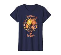 Flower Power Love Needs No Words T-Shirt, Women, Navy Blue, Medium