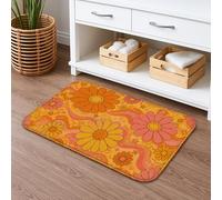 Flower Power Quick Dry Bath Mat, Retro Floral Swirl Absorbent Non Slip Shower Mat, Spring Decorative Flannel Washable Bath Rugs for Bathroom Toilet Restroom 16x24 Inch