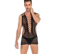 Flower Power Shirt Men's Sexy Open Files Fishnet Pantyhose Tights Bodysuits Stockings Underwear Men (J, One Size)