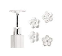 Flower Press Molds Mid-Autumn Festival Mold Set 50g Moon Cake Mold with Reusable Stamps (White)