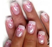 Flower Press On Nails Set 24Pcs Short Glittering False Acrylic Glossy Spring Floral Artificial Women
