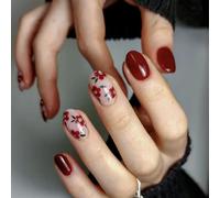 Flower Press On Nails Spring False Nails Short Almond Stick On Nails Glossy Acrylic Press On Nails Floral False Nails