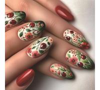 Flower Press-On, Short Spring False with Floral Design, Glossy Artificial 24 Pcs