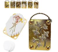 Flower Pressing Kit, Metal Micro Flower Press with 10 Paper, Portable Mini Plant Preservation Set for Adults and Kids, Pocket Botanicals Embossing Craft Tool, Keychain Accessory (Gold_B)