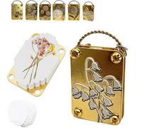 Flower Pressing Kit, Metal Micro Flower Press with 10 Paper, Portable Mini Plant Preservation Set for Adults and Kids, Pocket Botanicals Embossing Craft Tool, Keychain Accessory (Gold_F)
