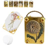 Flower Pressing Kit, Metal Micro Flower Press with 10 Paper, Portable Mini Plant Preservation Set for Adults and Kids, Pocket Botanicals Embossing Craft Tool, Keychain Accessory (Gold_E)