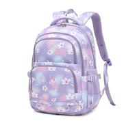 Flower Print Kids Backpack for Girls | Floral Girls Backpack for Kids Elementary Secondary School Bags | C02-Purple