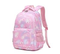 Flower Print Kids Backpack for Girls | Floral Girls Backpack for Kids Elementary Secondary School Bags | C02-Pink
